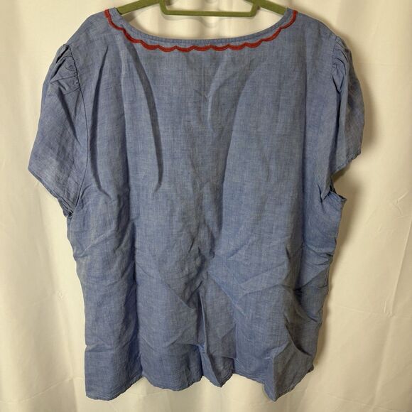 Talbots Women’s Peasant Top Cotton Linen Embroidered 3X Boho Casual Preppy - Picture 6 of 7